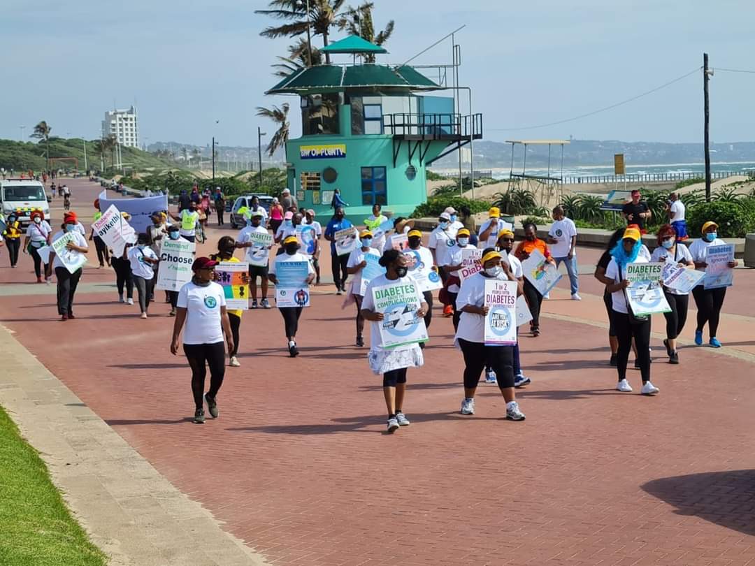 Durban Beach front walk carrying placards with diabetes messages