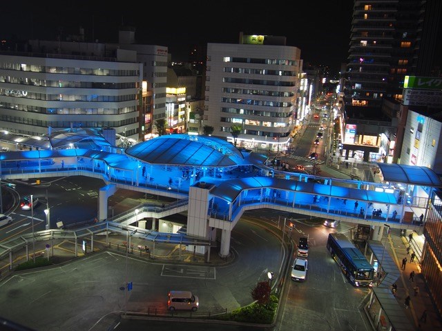 Blue Lighting on the Pedestrian Deck at Kawagoe Station, JAPAN 2024